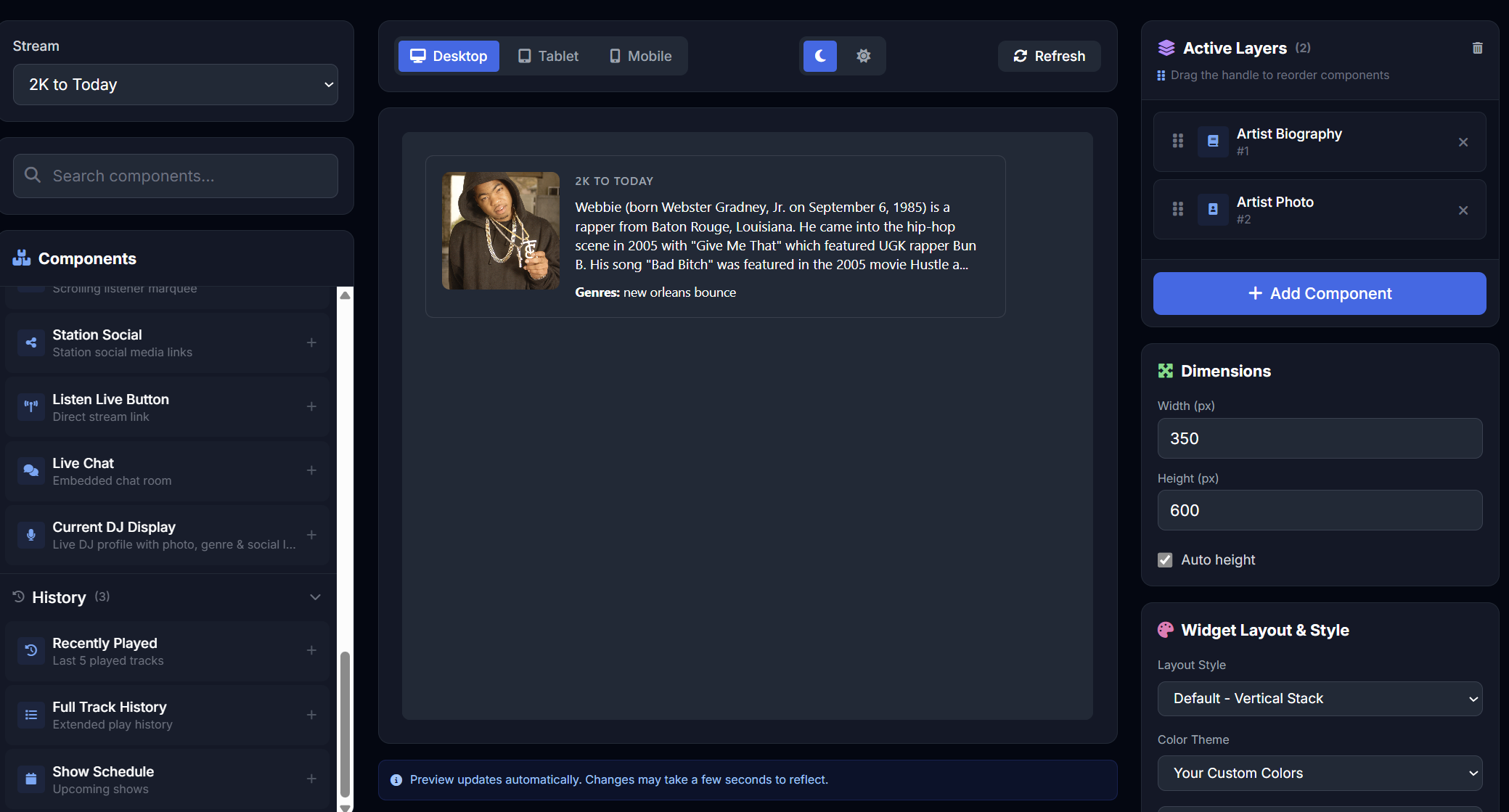Currently Playing Widget Builder Screenshot
