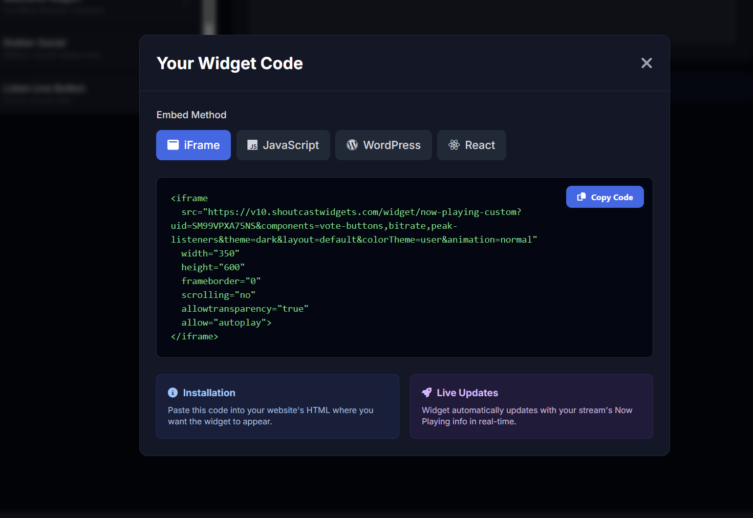 Widget Code Generator